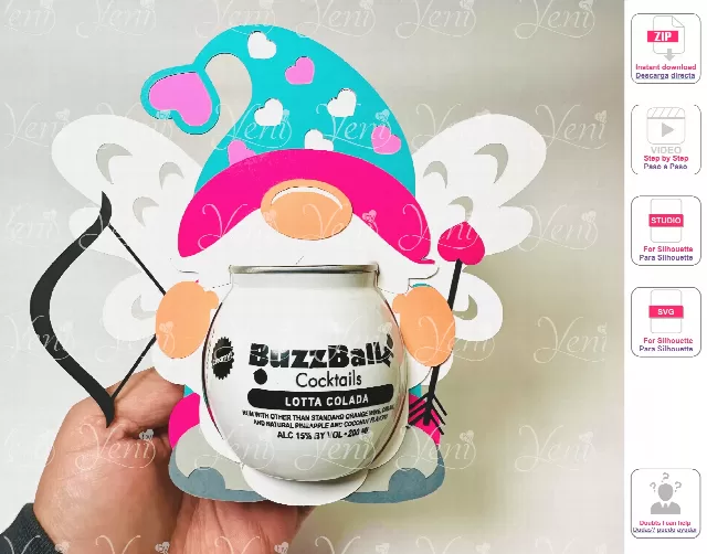 Gnome Cupid Buzzballz holder - SVG (cricut or scanandcut)- Studio (Silhouette) file for / Digital File