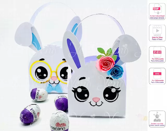 Bunnies basket candy holder - Svg and Studio files