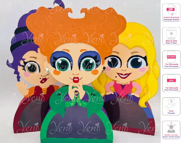 Sanderson sisters (Hocus Pocus witches) Candy Boxes - Svg and Studio files