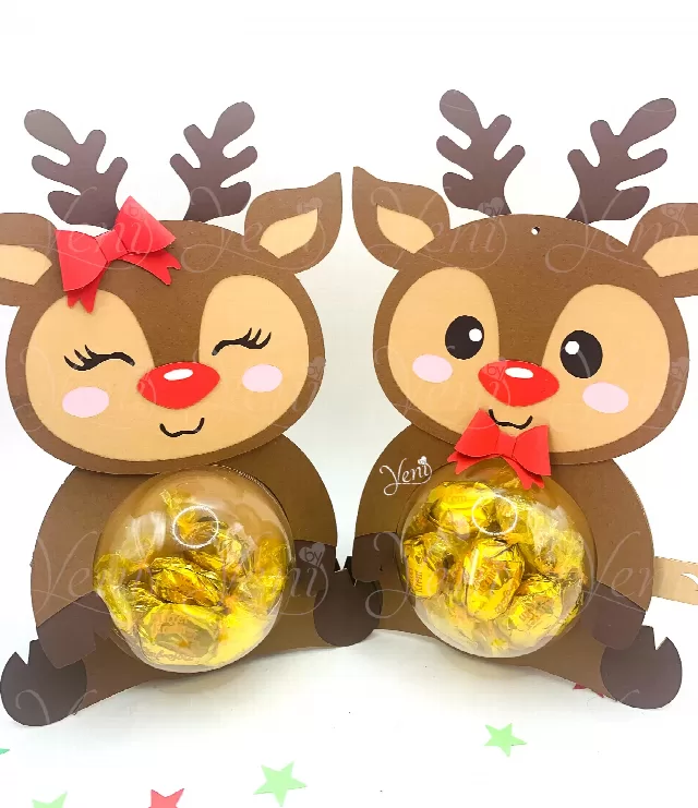 Reindeer Couple candy holder - For 4 sizes - Svg and Studio files