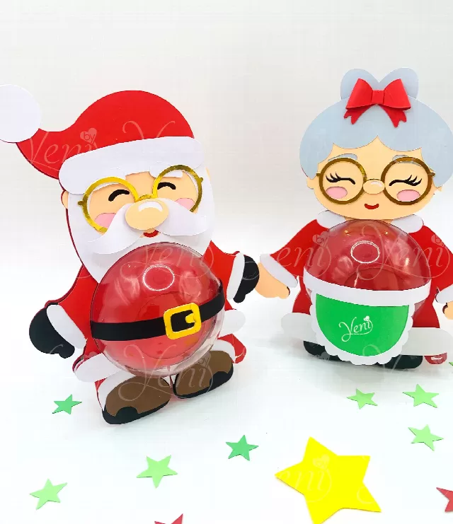 Santa and Mrs. Claus candy holder - For 4 sizes - Svg and Studio files