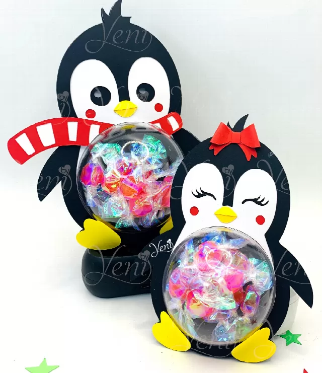 Penguin Couple candy holder - Penguin Ornament for 4 sizes sphere - Digital Files - Xmas - candy - svg -studio -