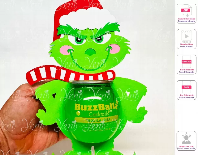 Grinch Buzzballz holder - SVG (cricut or scanandcut)- Studio (Silhouette) file for / Digital File
