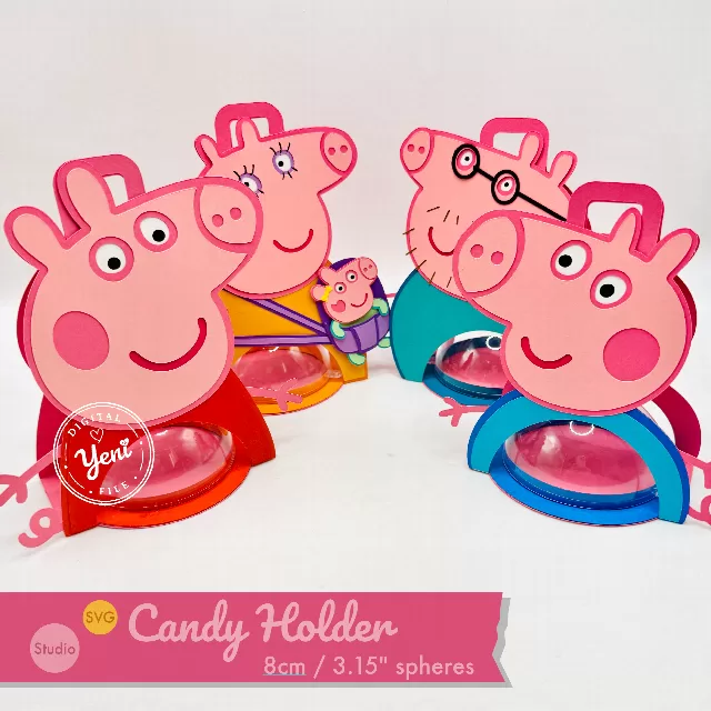 Peppa Pig Pack candy holder - For 8cm / 3.15” Sphere - SVG and Studio files